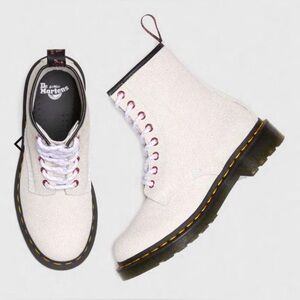 Dr.Martens 1460 WOMENS BEJEWELED glitter Lace up boots SZ 8 White & Rose combat